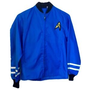 Vintage 70s Star Trek Mr Spock Blue Windbreaker Jacket Starfleet Command Patch
